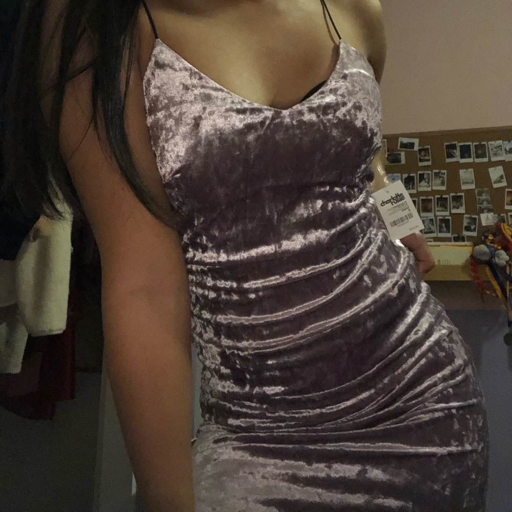 PURPLE VELVET BODYCON DRESS - Picture 4 of 4